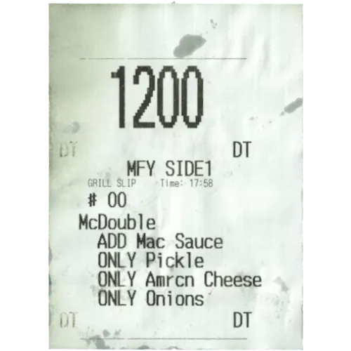 McDouble Order Number 00