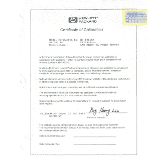 HP Certificate of Calibration